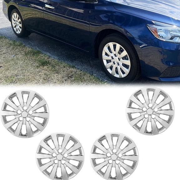 16" Hubcaps for 2013-2019 Nissan Sentra,Wheel Rim Covers for 2011-2017 Nissan Leaf,Heavy Duty ABS+PC Material Snap on Installation (Set of 4,Chrome)