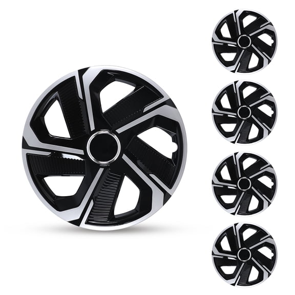 16" Hubcaps Snap Universal Wheel Rim Cover On Car Truck SUV PP Material for Car Accessories Wheel Covers Snap Clip Tire Rim Replacement, Set of 4 (16 Inch,Black Lacquer & Silver Lacquer)