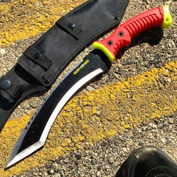 16' Hunt-Down Full Tang Hunting Knife with Red/Neon Green Rubber Handle