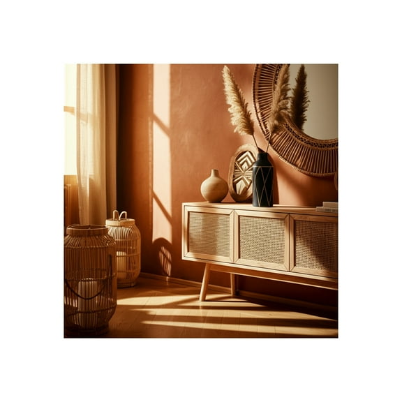 Vase Stoneware Ceramic Geometric Pattern 16 Inch Black Boho Home Office Bedroom Living Room Decor