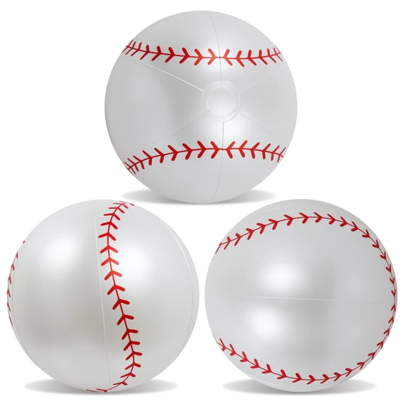 POZA 16 Inch Inflatable Beach Balls Set of 3 - Large Inflatable Sports Balls for Baseball Party Decorations or Summer Pool Party Decor, Sports-Themed Beach Ball Pack of 3