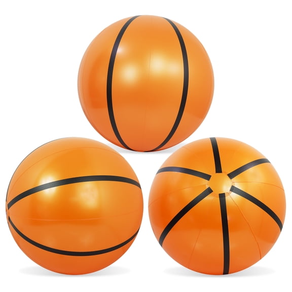 POZA 16-Inch Inflatable Beach Balls Set of 3 - Large Inflatable Sports Balls for Basketball Party Decorations or Summer Pool Party Decor, Sports-Themed Beach Ball Pack of 3 - 16 Inches