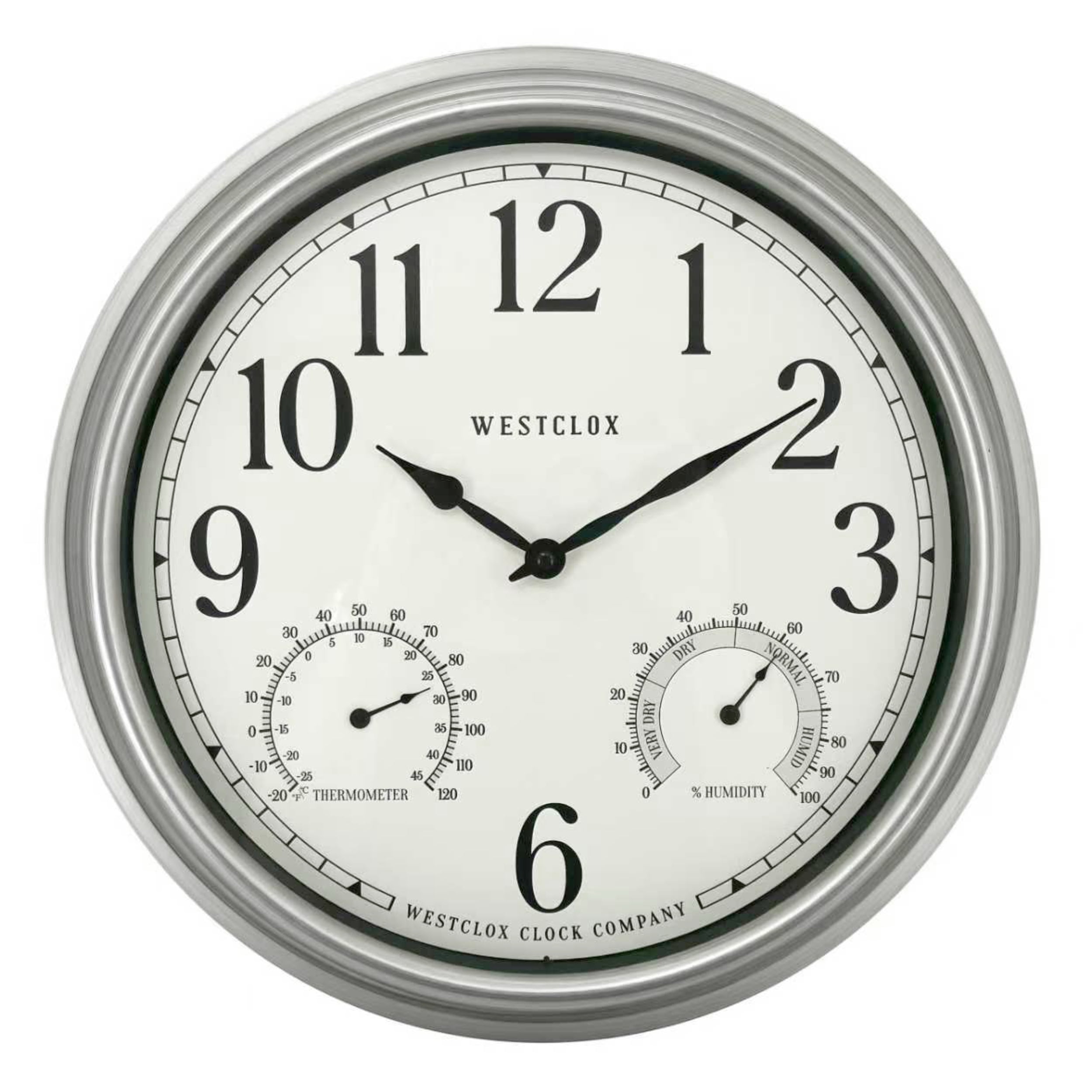 16" INDOOR/OUTDOOR WALL CLOCK, SILVER FINISH