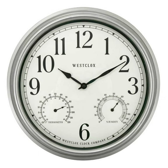 16" INDOOR/OUTDOOR WALL CLOCK, SILVER FINISH