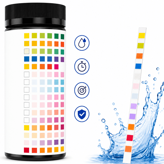 16-In-1 Drinking Water Test Strips Kit 100 Count Home Water Quality Tester for Tap Well Pool Spa Aquarium Water Tests pH Lead Iron Copper Chlorine Hardness Fluoride Nitrate Nitrite Mercury