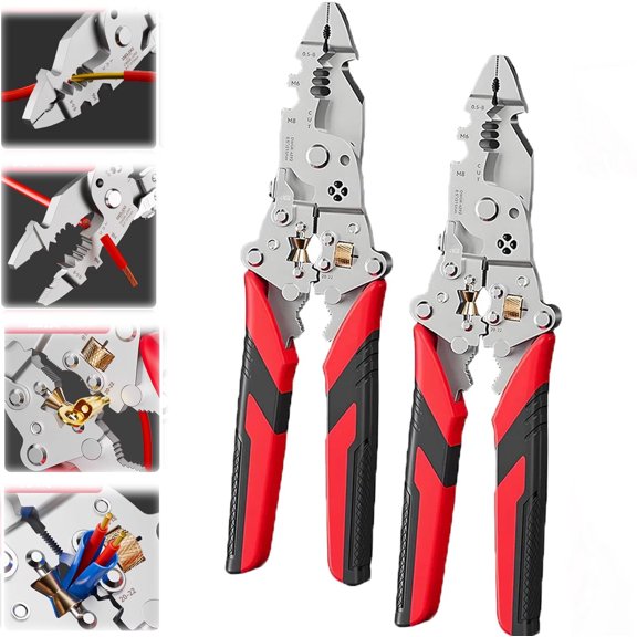 16-In-1 Foldable Stainless Steel Wire Stripper,16 in 1 Wire Stripper Twister,Multifunctional Wire Stripperd for Clamping, Side Shearing, Winding Electrician Pliers Tools