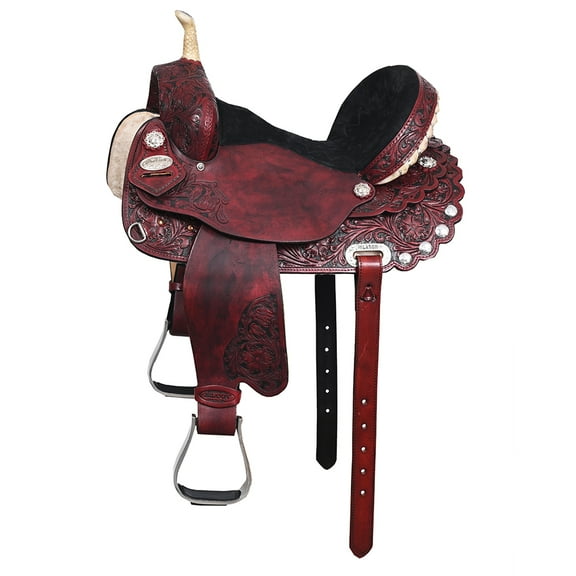 HILASON Flex Tree Western Saddle Hand Tooled Mahogany