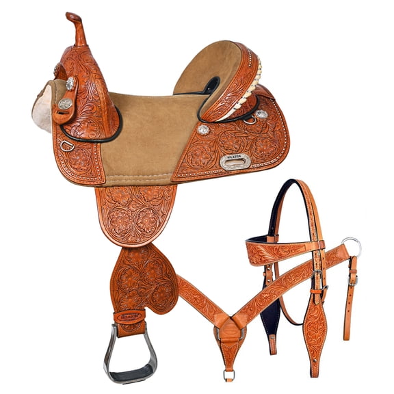 16 In HILASON Treeless Horse Western Trail Barrel Racing American Leather Saddle With Tack Set