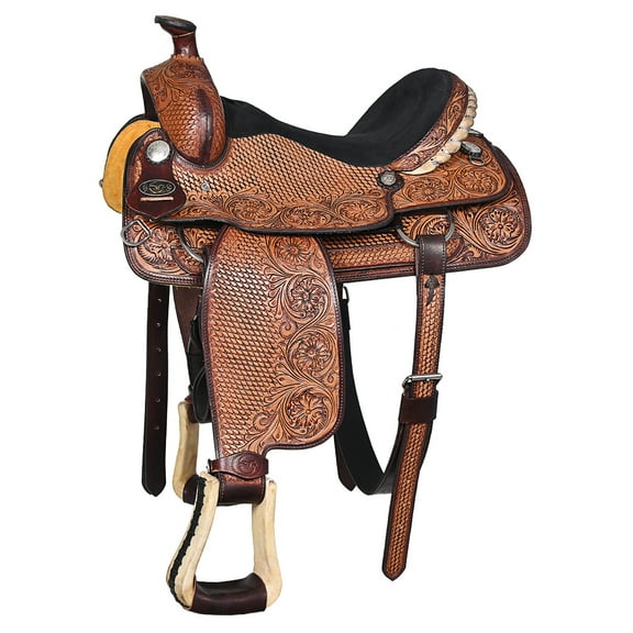16 In HILASON Western Horse Floral Ranch Roping American Leather Saddle Brown