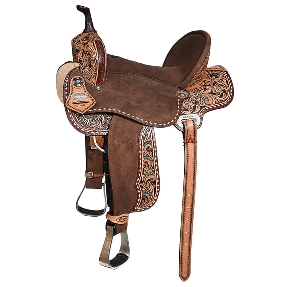 16 In Hilason Western Horse Barrel Flex Tree Trail American Leather Saddle Brown Gorgeous Floral Hand Tooled & Carved