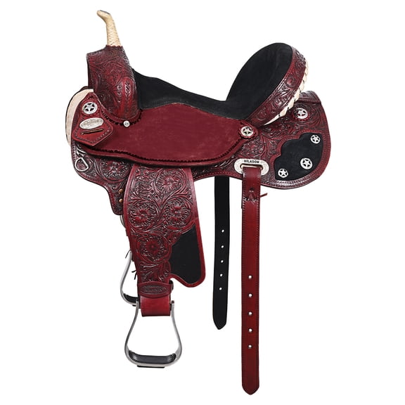 16 In Hilason Western Horse Barrel Flex Tree Trail American Leather Saddle Mahogany Gorgeous Floral Hand Tooled & Carved