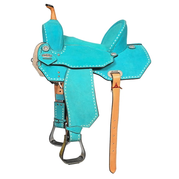 16 In Hilason Western Horse Barrel Flex Tree Trail American Leather Saddle Turquoise