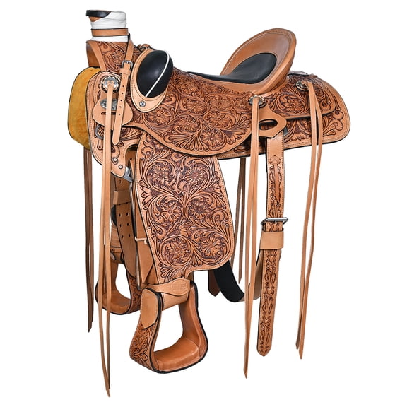 16 In Hilason Western Horse Saddle Wade Ranch Roping American Leather Tan