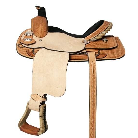 16 In Western Horse Saddle American Leather Basketweave Ranch Roping Cowboy Hilason
