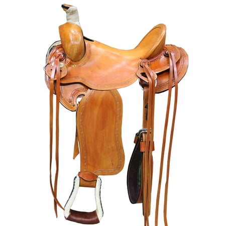 16 In Western Horse Saddle American Leather Ranch Roping Trail Hilason Beige