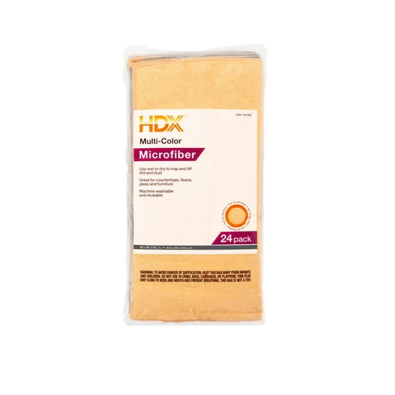 Microfiber Multi-Purpose Cleaning Towels, 16 x 16 Inches, 24-Pack
