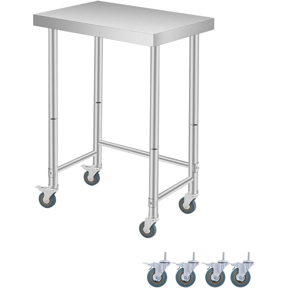 16 In x24 In Stainless Steel Rolling Work Table with Locking Casters NSF-Certified 400 lb Heavy-Duty Prep Station for Kitchen and Restaurant