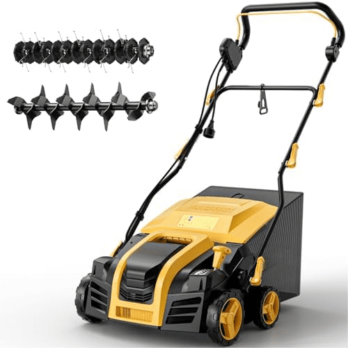 16-Inch 15 Amp Electric Dethatcher & Scarifier, 2-in 1 Thatcher for Lawn with 5-Position Depth Adjustment, 14.5gal Collection Bag, Increases Lawn Health$$Garden & Patio