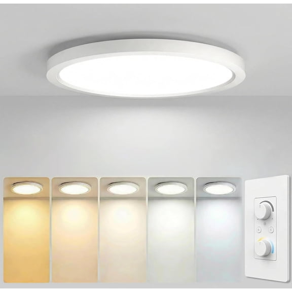 16 Inch 1Pack Super Slim Flush Mount Ceiling Light Fixture,30W 3400LM Dimmable 5CCT Selectable 2700K-5000K Round Light Fixture for Living/Bedroom,Kitchen/Bathroom,Porch &All Indoor Spaces White
