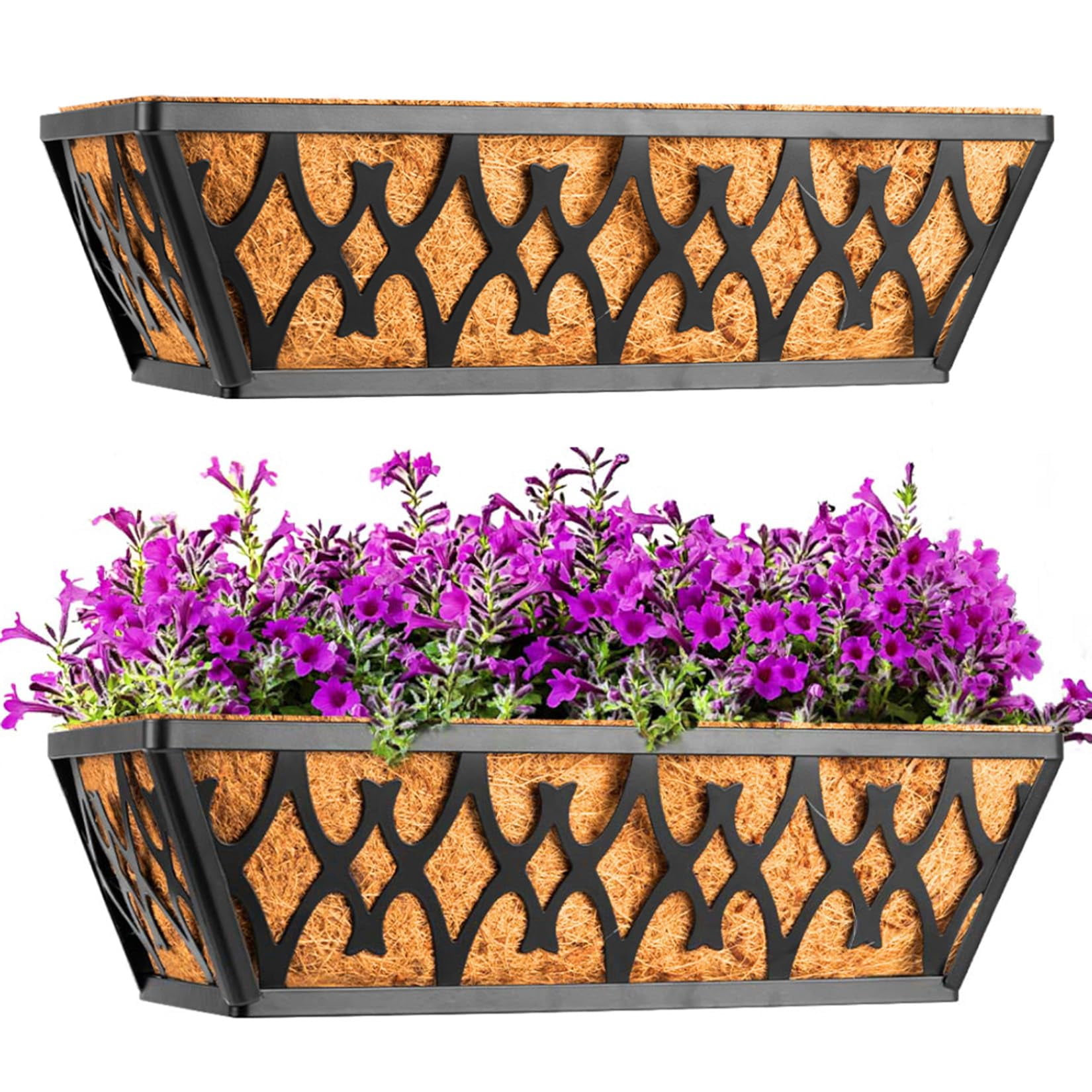 16 Inch 2 Pack-black Rectangular Window Box Planters For Outdoor Garden Balcony Deck Decor