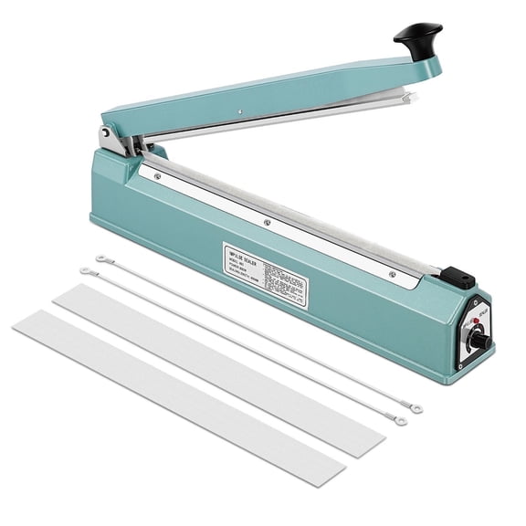 16" Inch (400mm) Impulse Sealer 500W - Manual Plastic Bag Heat Seal Machine Poly Sealing Closer Kit Adjustable Time Portable with Free Replacement Element Grip and Teflon