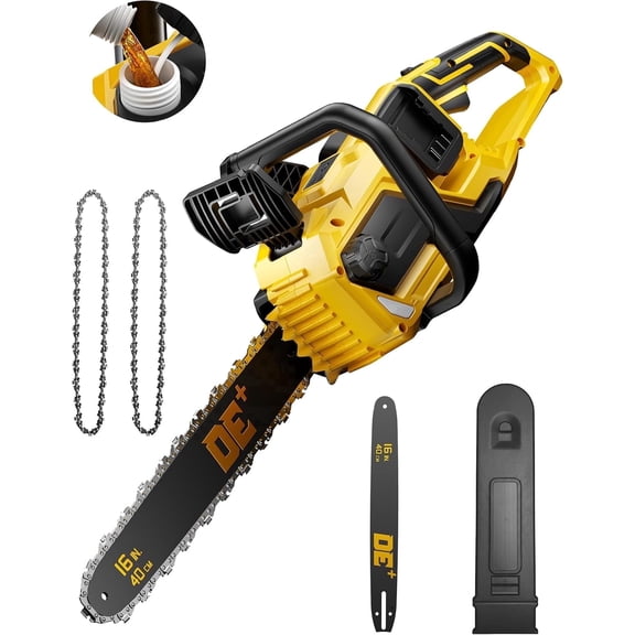 16 Inch 40V Cordless Brushless Chainsaw, 4810 RPM, 24.6 ft/s Chain Speed, Auto Oiler, Tool-Free Tensioning, IPX4 Water Resistant, for DeWalt 20V Batteries (Batteries Not Included)