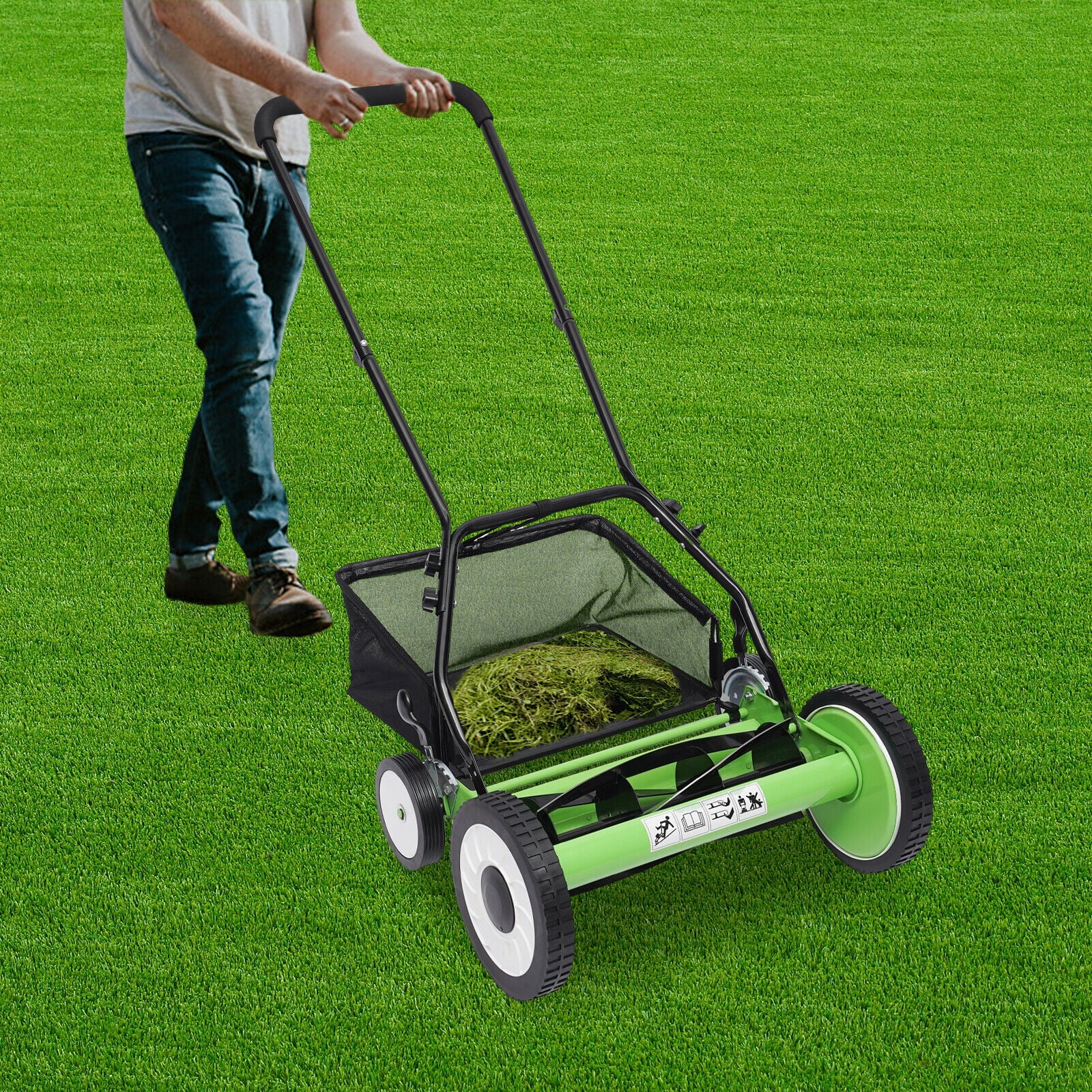 Manual Hand Push Grass Cutter Lawn Mower Lawnmower Green Mowing Area 0-500㎡ 22.24*17.71*31.88 in for Villa Yards, Park Greening, Factory Greening