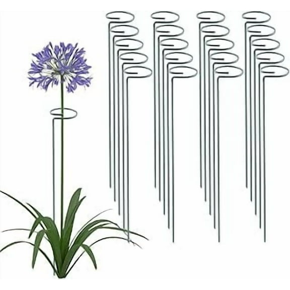 16 Inch 5 Pack Plant Support Stakes, Metal Garden Flower Stakes and Supports for Outdoor Plants, Plant Stem Support with 24 Twist Ties for Amaryllis Lily Rose Peony Tomatoes Gladiolus