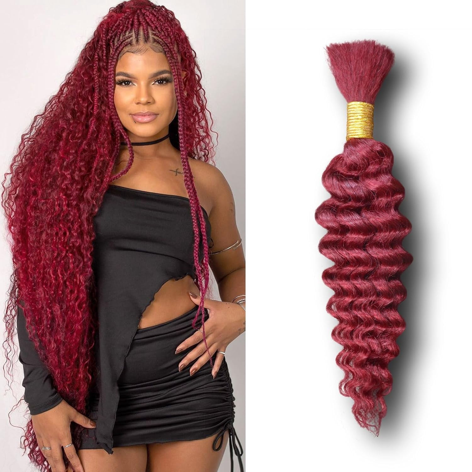 16 Inch 50g 1 Bundles Deep Wave Bulk Human Hair for Braiding Curly ...