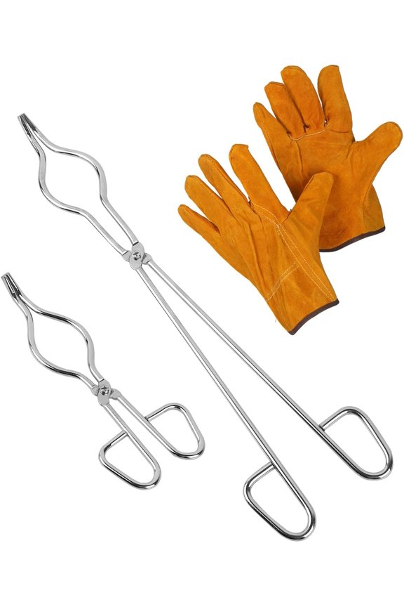 16 Inch & 8 Inch Crucible Tongs with General Gloves Set, Stainless Steel Professional Grade Crucible Kit Metal Refining Casting Tool