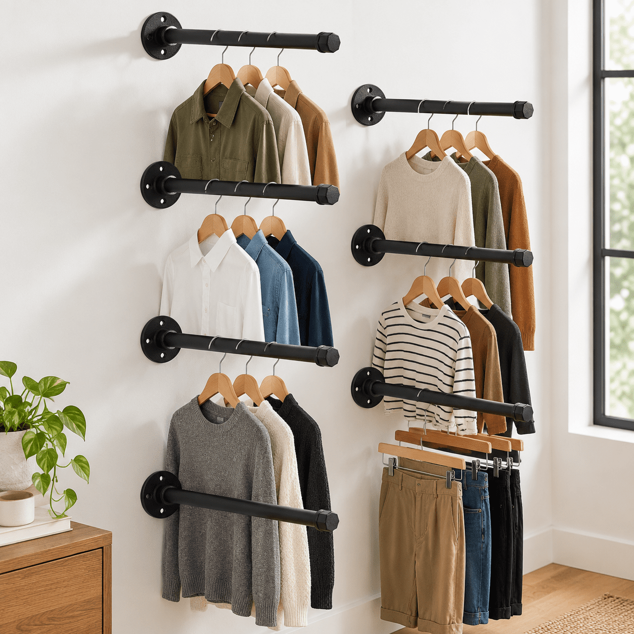 16 Inch 8 Pack Wall Mounted Industrial Pipe Clothes Rack for Closet ...