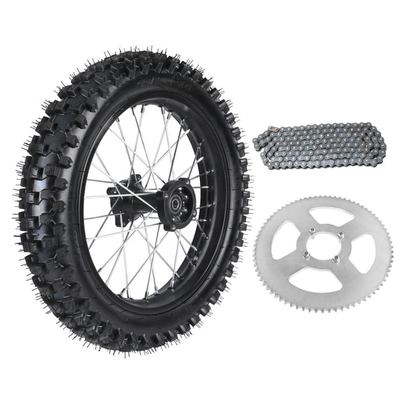 16 Inch 90/100-16" Pit Bike Wheel Tire Rim Assembly with 140 Links Chain and 420 76T Rear Chain Sprocket for Dirt Pit Pocket Rocket Monkey Trail Bike Offroad Motorcycle 125cc 150cc 250cc 300cc