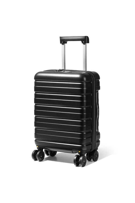 16 Inch Airline Approved Underseat Carry On Luggage, Lightweight Hard Shell Personal Item Suitcase with TSA Lock & Spinner Wheels, Black for Travel