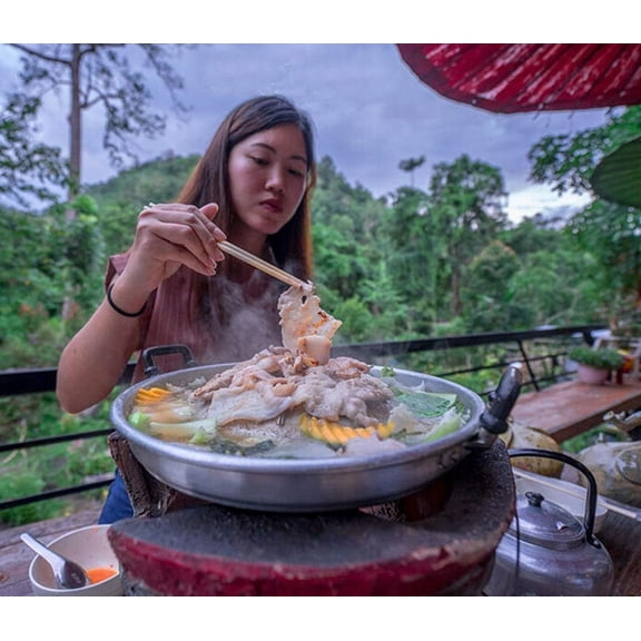 16 Inch Aluminum BBQ Grill Pan - 2 in 1 Shabu Soup Hot Pot & Barbecue Pan - Portable for Indoor, Outdoor or Camping