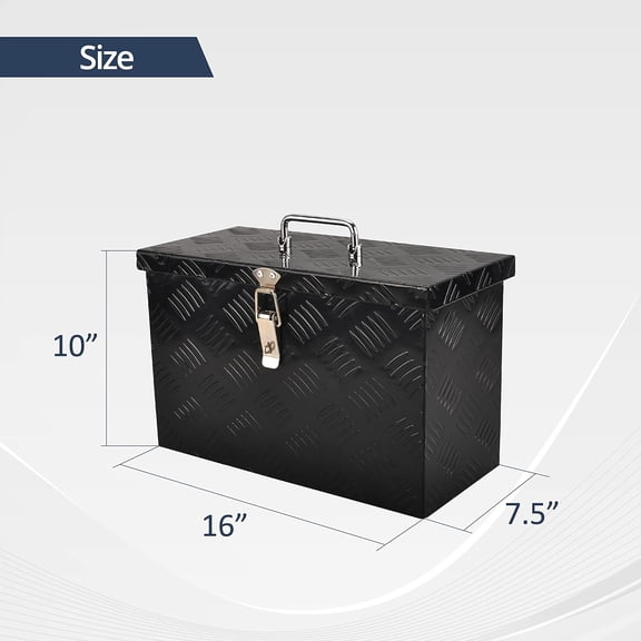 16 Inch Aluminum Tool Box, Truck Bed Storage Underbody Tool Organizer with Top Handle, Lock and 2 Keys for Truck, Trailer, Pickup, RV, 16"X7.5"X10", Black