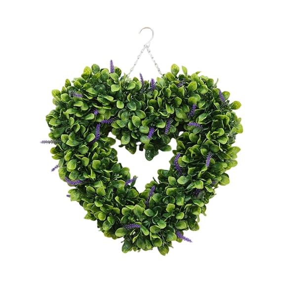 16 Inch Artificial Boxwood Heart Wreath Simulation Artificial Green Leaves Wreath for Front Door for Home Wall Window Farmhouse Hanging Decoration