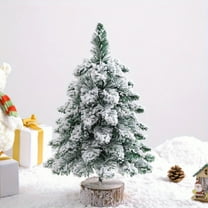 16 Inch Artificial Christmas Tree Green Tabletop Christmas Tree with Wooden Stand Snow Flocked Mini Xmas Pine Tree for Christmas Indoor Outdoor Holiday Home Decoration