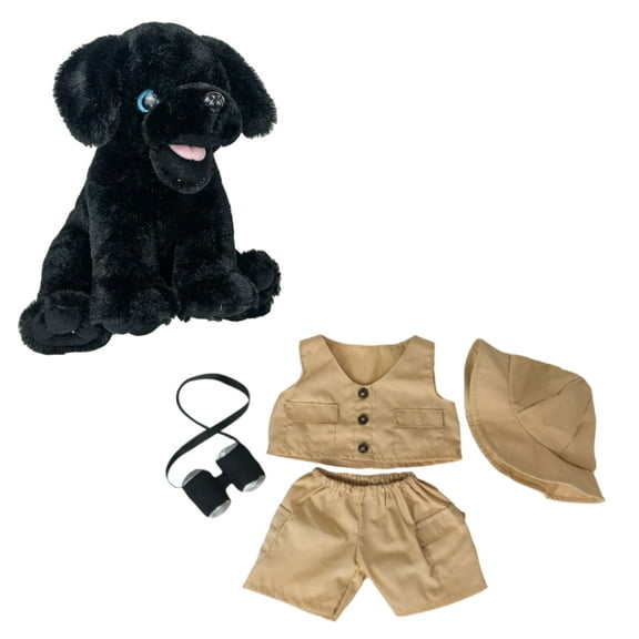16 Inch Babe the Black Lab with Boys Safari Outfit Stuffed Animal - Adorable Playful Cloth, Ideal Gift for kids