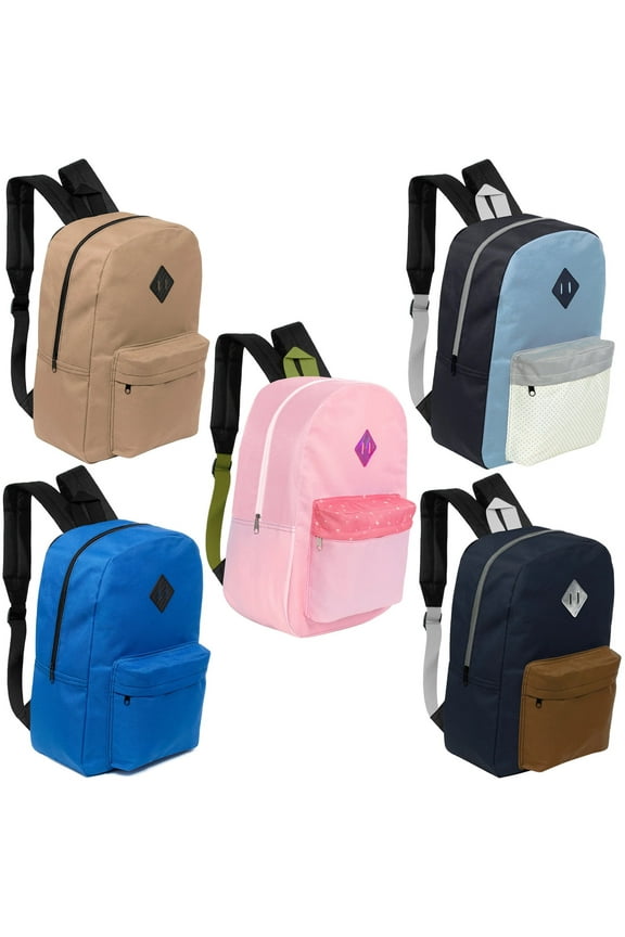 Diamond Patch Padded Back  17 Backpack in 5 Assorted Colors  Bulk Case of 24