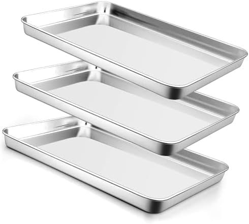 16 Inch Baking Cookie Sheet, Oven Pan Tray Stainless Steel Sheet Pan for Kitchen, Oven Bakeware for Multi Uses, Shiny Look & Dishwasher Safe, Healthy & Heavy Duty, 3Pcs