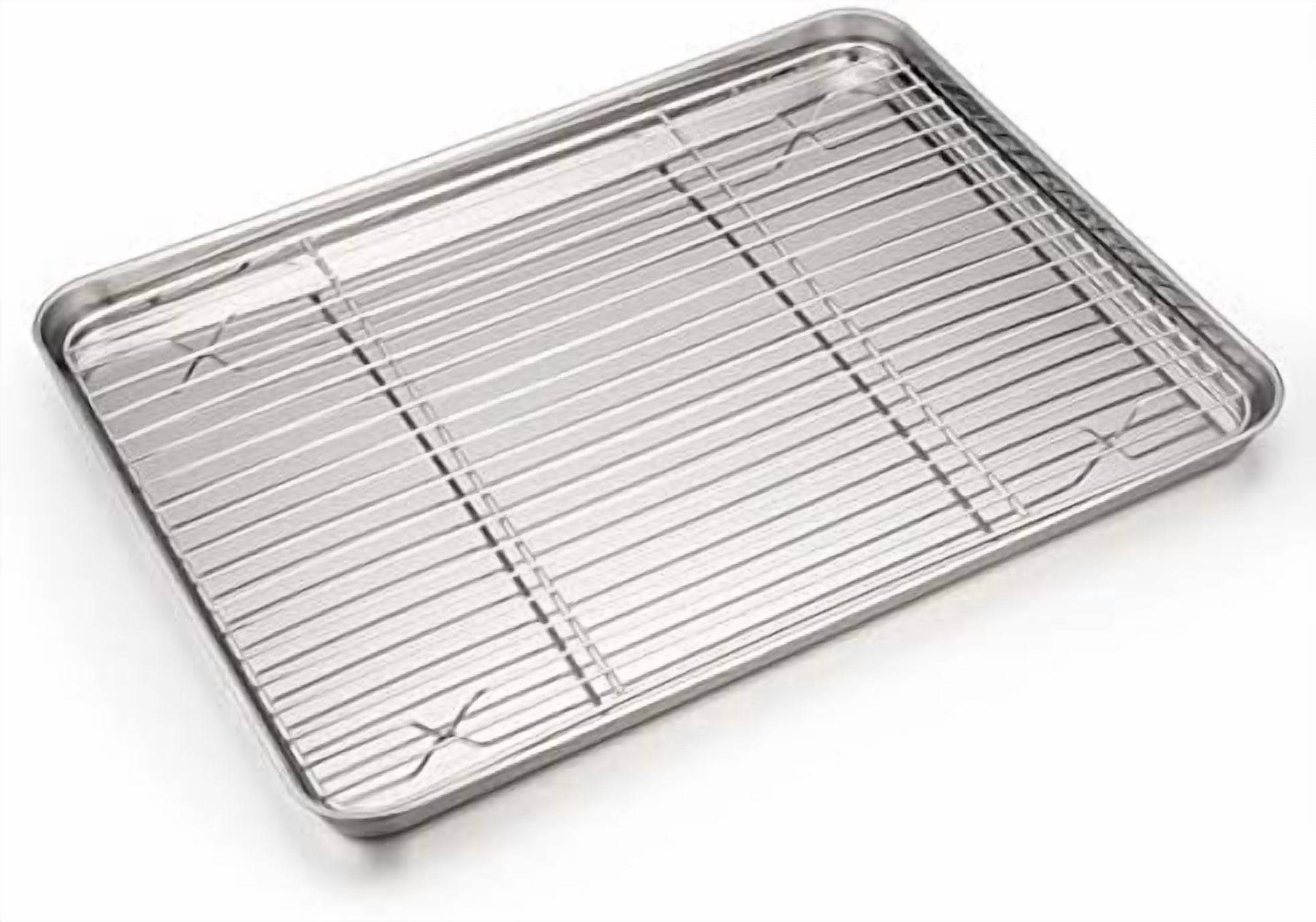 16 Inch Baking Sheet Pan with Rack Set, Stainless Steel Cookie Sheet Pan Tray with Cooling Rack for Oven Use, Cooking Roasting, Non Toxic & Dishwasher Safe, Heavy Duty