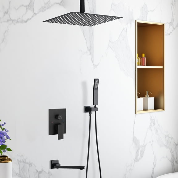 16 Inch Bathroom Luxury Rain Mixer Complete Combo Set Wall Mounted Rainfall Shower Head,Shower Faucet and Handle System