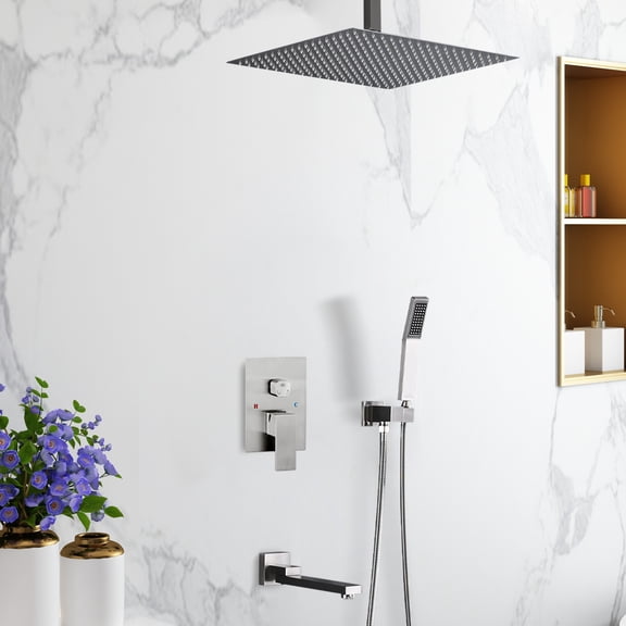 16 Inch Bathroom Luxury Rain Mixer Complete Combo Set Wall Mounted Rainfall Shower Head,Shower Faucet and Handle System
