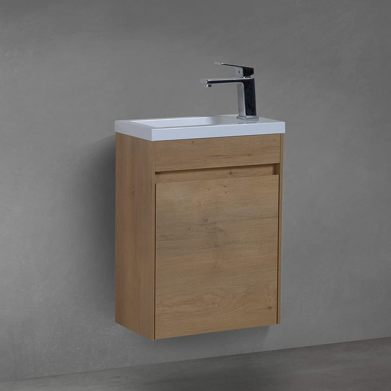16 Inch Bathroom Vanity with Sink Combo for Small Space Modern Design Wall Mounted Vanity Set with Single Door Invisible Handle Small Bathroom
