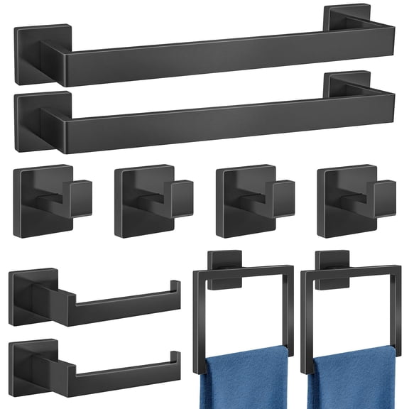 16 Inch Black 10 Piece Stainless Steel Bathroom Accessories Set