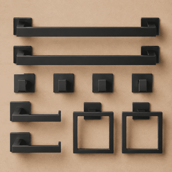 16 Inch Black 10 Piece Stainless Steel Bathroom Accessory Set