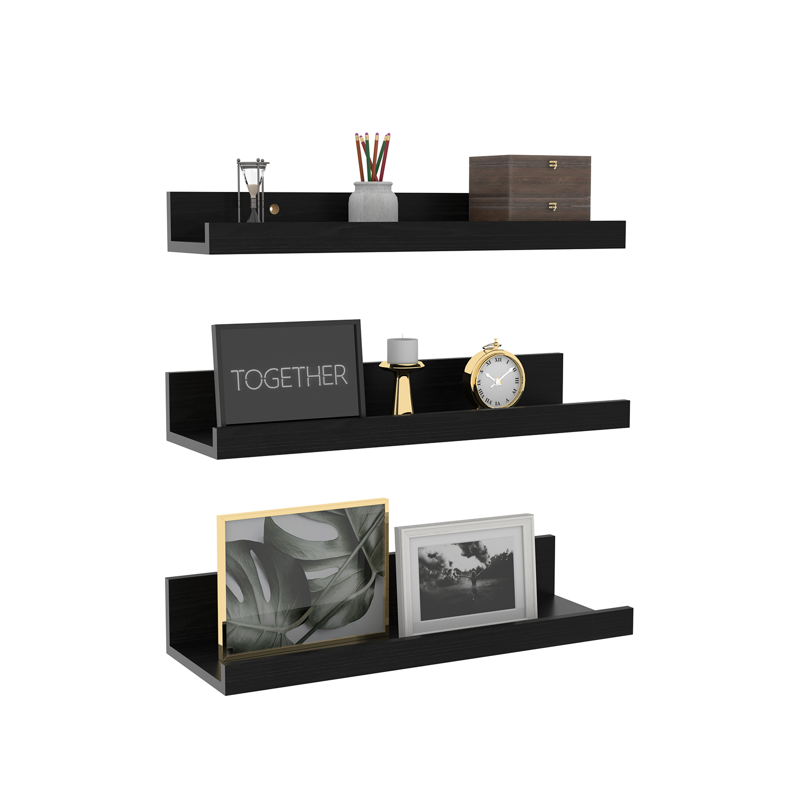 InPlace Floating Picture Ledge Shelf, 60" W x 4.5" D x 3.5" H, Black