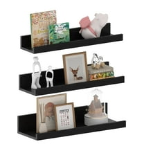 16 Inch Black Finish Floating Picture Wall Ledge Set of 3，Wall Mount Floating Shelf for Office, Bedroom, Living Room, Kitchen Bathroom Display