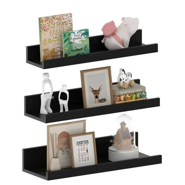 16 Inch Black Finish Floating Picture Wall Ledge Set of 3，Wall Mount Floating Shelf for Office, Bedroom, Living Room, Kitchen Bathroom Display