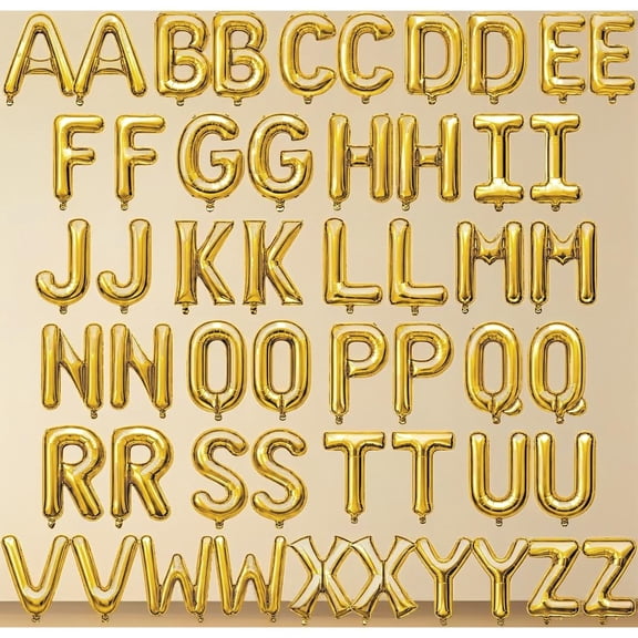 16 Inch Black Gold Alphabet Letter Balloons Banner | 2 Full A-Z Sets 52Pcs Mylar Foil Balloons, Custom Words for Birthday Wedding Graduation Party Decor